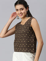 De Moza Women's Printed Crop Top Dark Grey