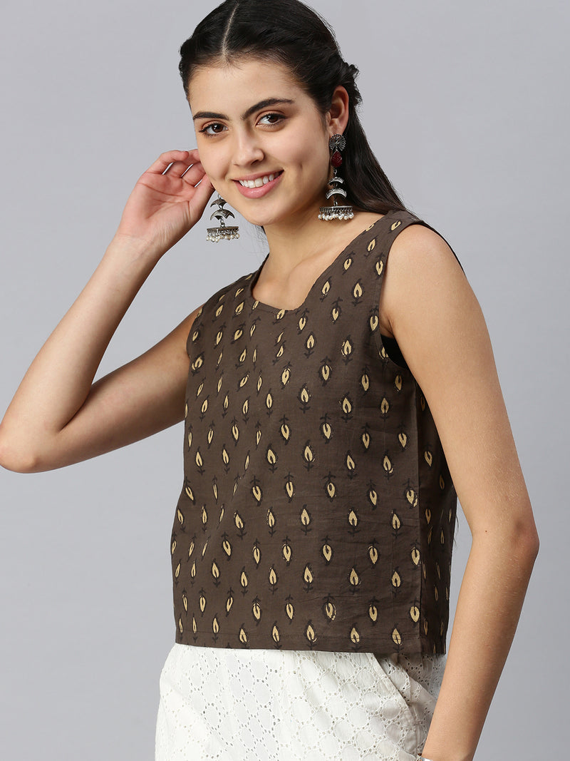 De Moza Women's Printed Crop Top Dark Grey