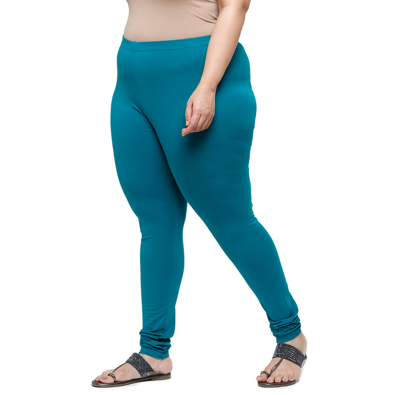 De Moza Women Plus Size Churidar Leggings Solid Cotton Sea Green