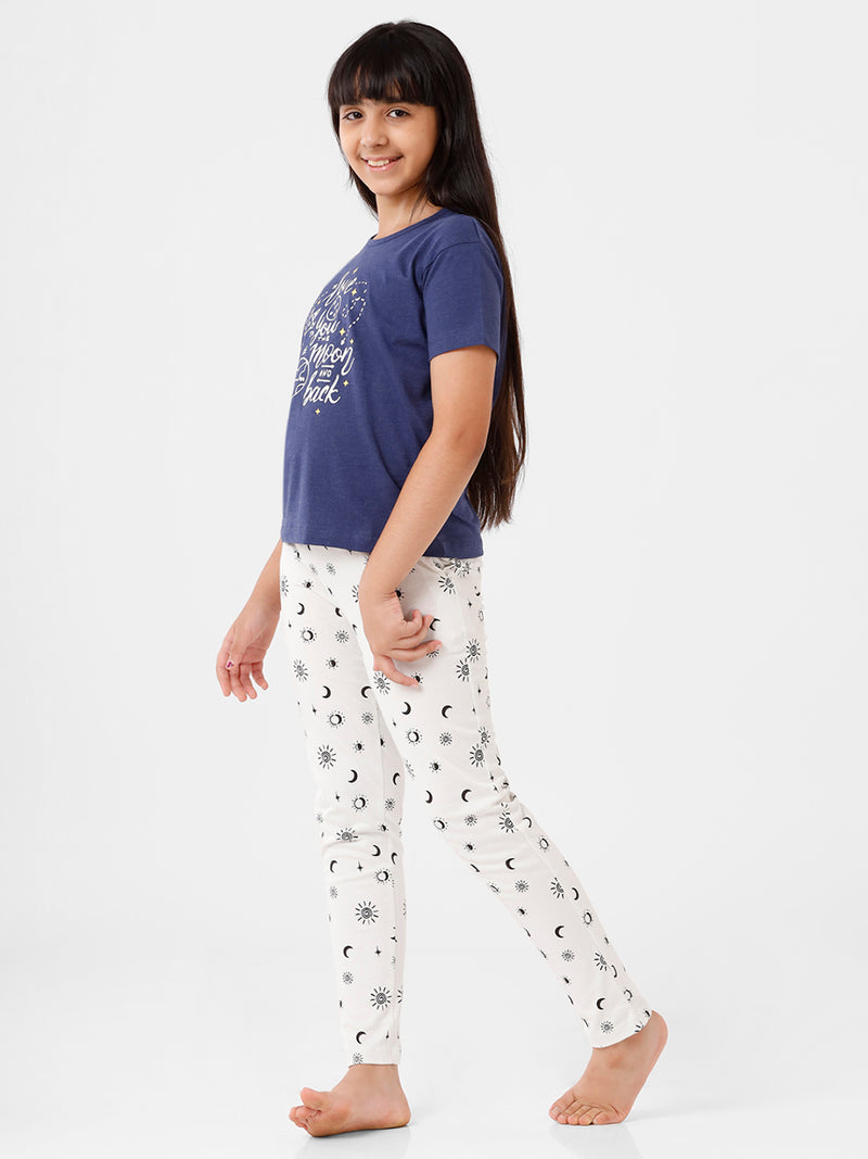 Kids – Girls Printed Pyjama Set Navy Melange