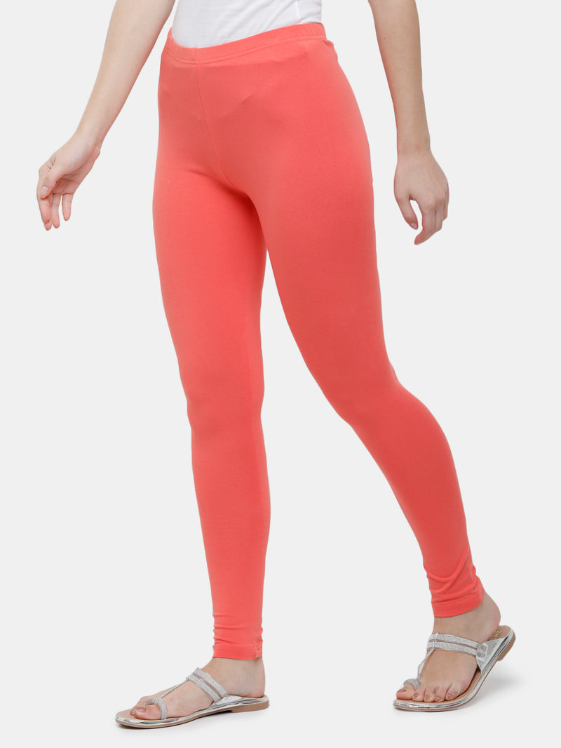 De Moza Ladies Ankle Length Leggings Solid Cotton Light Coral - De Moza