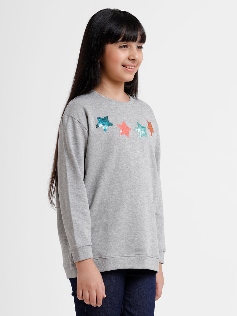 Kids - Girls Printed Sweatshirt Grey Melange