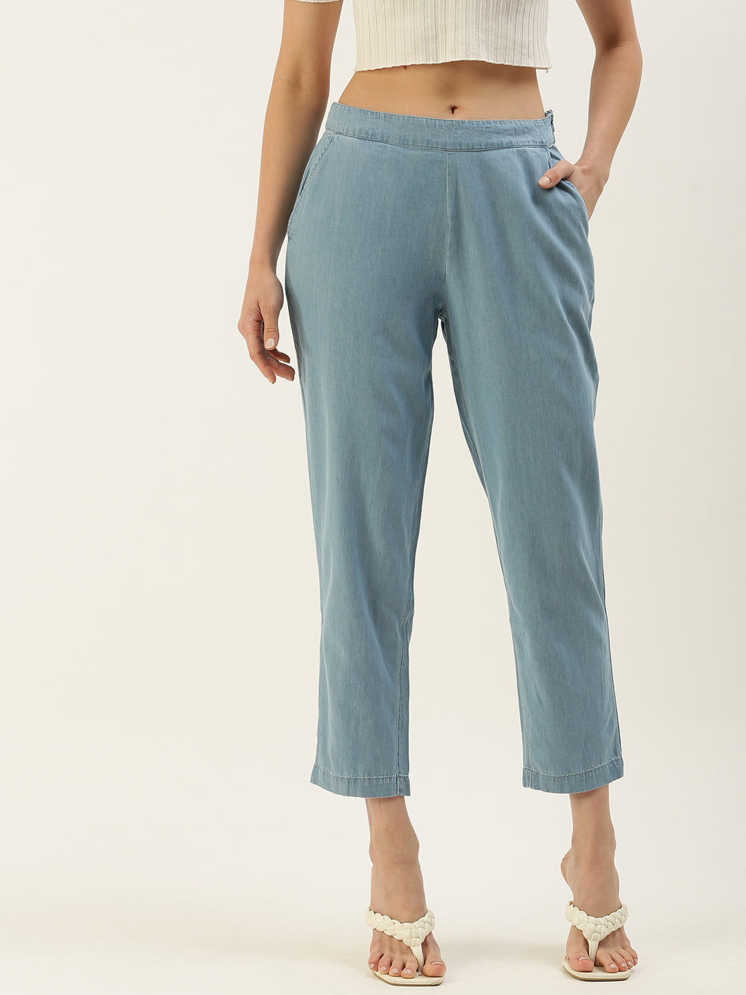 De Moza Ladies Straight Pant Light Blue