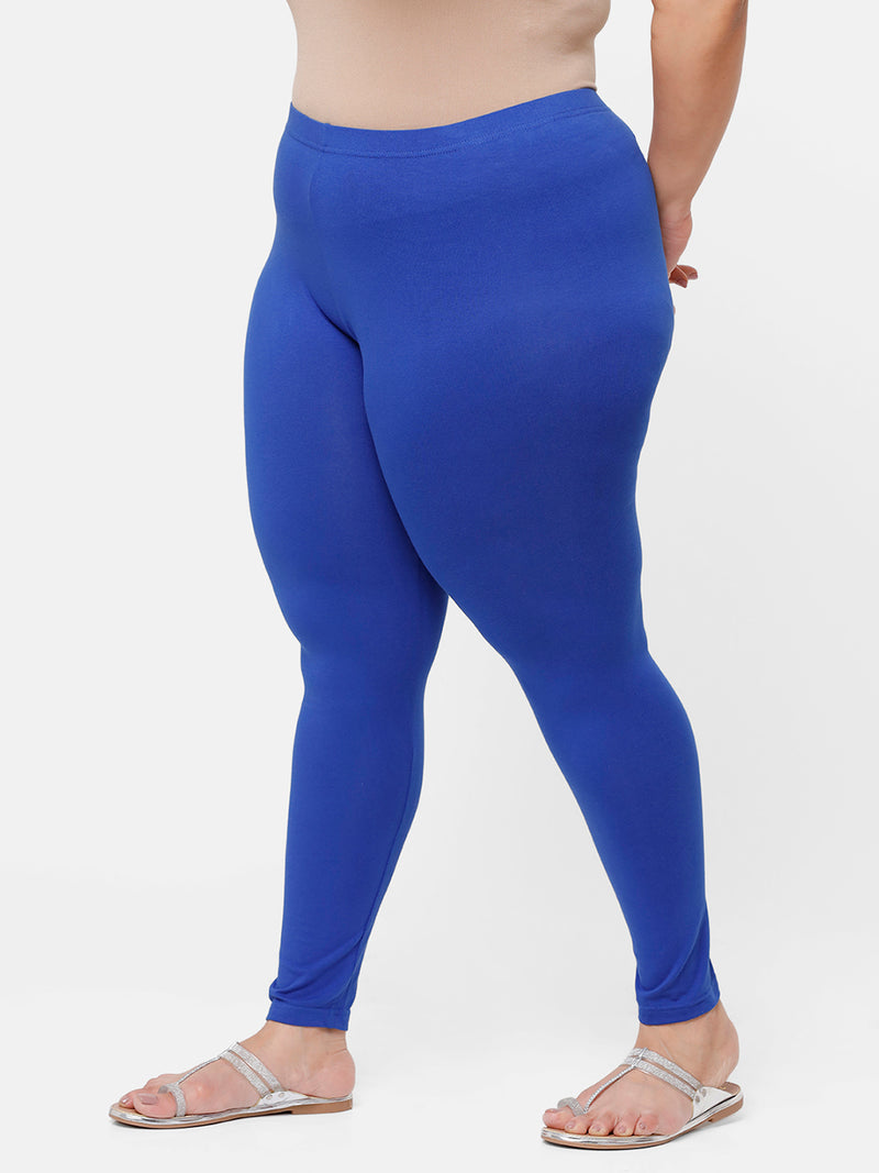 De Moza Ladies Plus Ankle Length Leggings Solid Cotton Royal Blue - De Moza