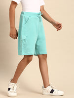 Kids - Boys Shorts Light Teal  Product Type: Shorts Pattern: Solid Color: Light Teal   Fit: Regular Fit  Product Material: Cotton Length: Knee Length  The style has a elastics and draw string closure and includes multi-pocket styling. The Shorts have a deep, solid body and are constructed in hard-wearing cotton fabric that will offer great comfort to your little one