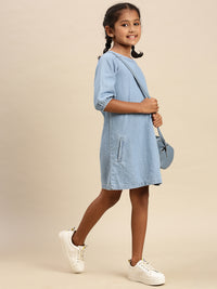 PIPIN Girls Tunic Kurti Solid Cotton Light Blue - De Moza