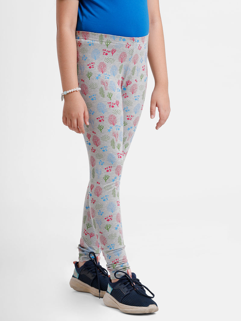 Kids – Girls Printed Ankle Leggings Grey Melange
