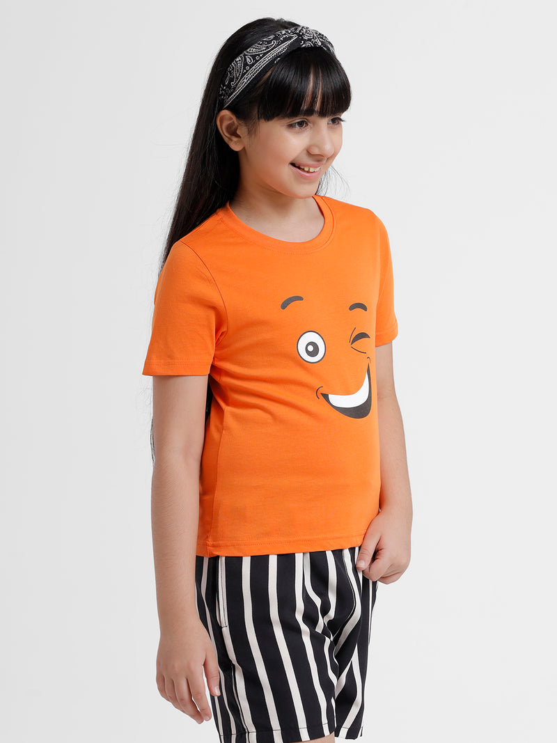Kids - Girls Printed Top Persimmon Orange