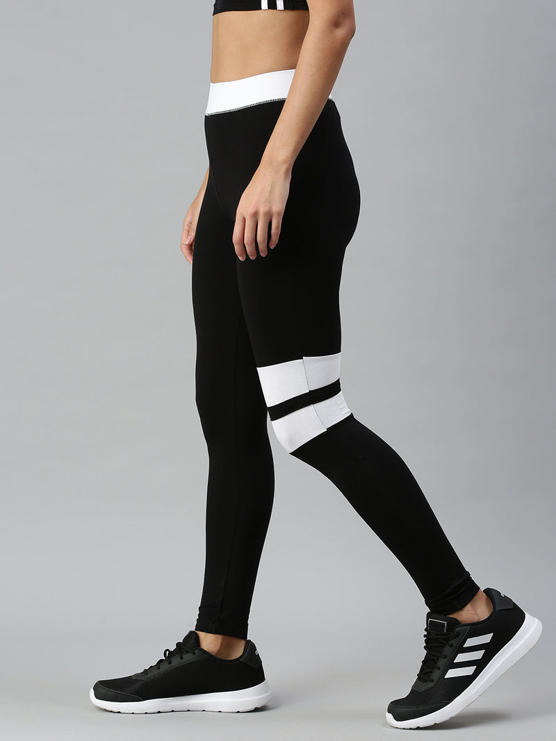 De Moza Ladies Active Wear Leggings Solid Cotton Black - De Moza
