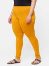 De Moza Ladies Plus Ankle Length Leggings Solid  Cotton Dark Mustard - De Moza