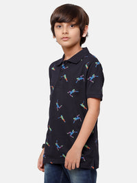 Kids - Boys Printed Half Sleeve T-Shirt Navy Blue