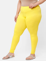 De Moza Ladies Plus Ankle Length Leggings Solid Cotton Lemon Yellow - De Moza