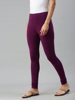 De Moza Ladies Churidar Leggings Solid Cotton Dark Purple - De Moza