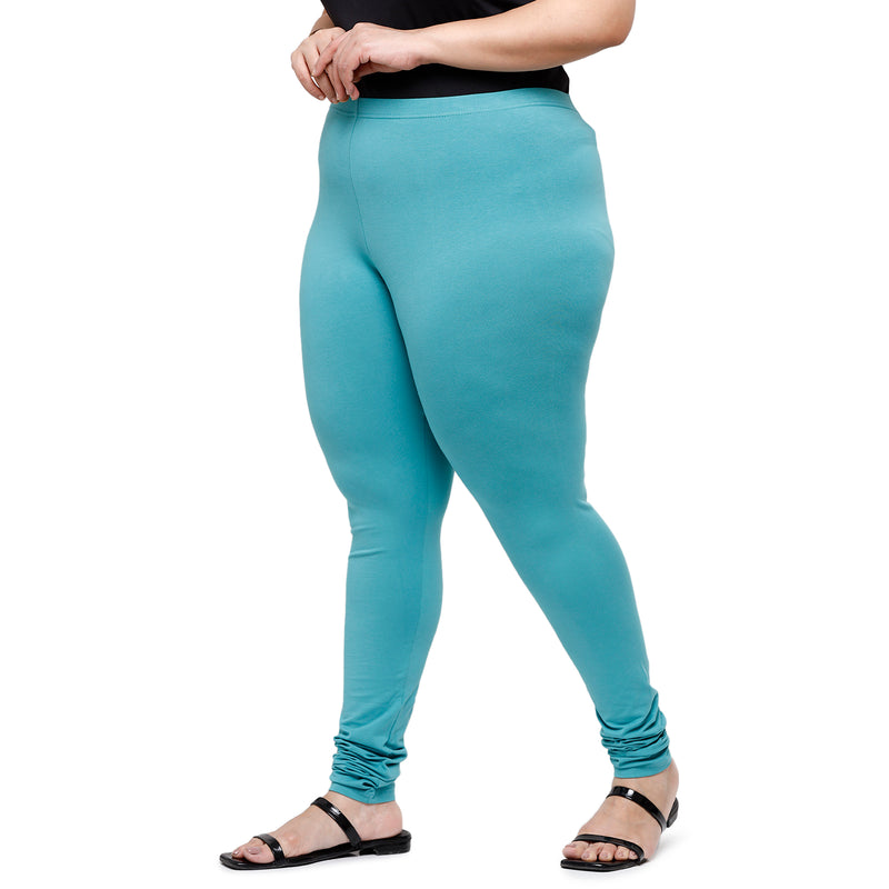 De Moza Ladies Plus Size Churidar  Leggings Solid  Cotton Petrol - De Moza