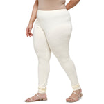 De Moza Ladies Plus Size Churidar  Leggings Solid  Cotton Ecru - De Moza