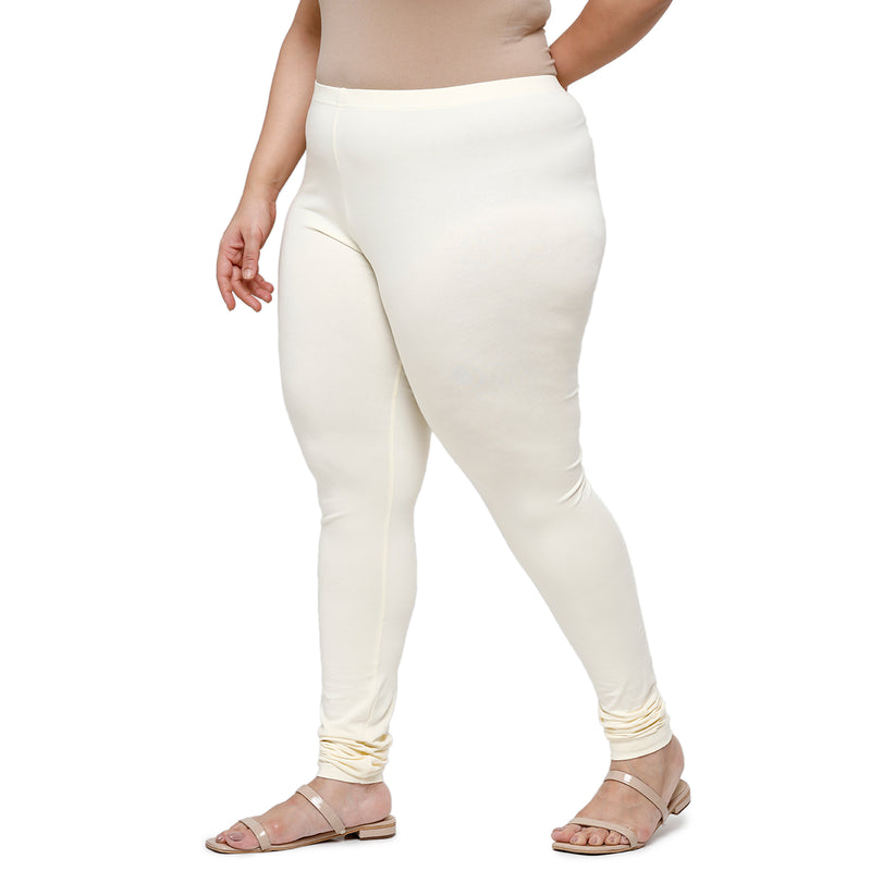 De Moza Ladies Plus Size Churidar  Leggings Solid  Cotton Ecru - De Moza