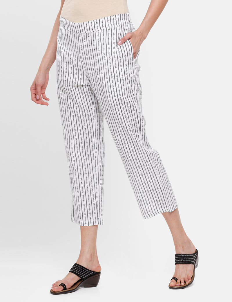 De Moza Ladies Printed Straight Pant Offwhite