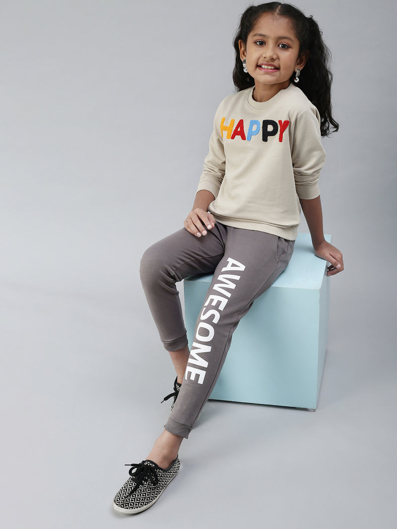 PIPIN Girls Printed Sweatshirt Oat Melange