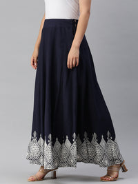 De Moza Women's Printed Ethnic Skirt Rayon Navy Blue - De Moza