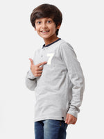 Kids - Boys Printed Full Sleeve T-Shirt Grey Melange