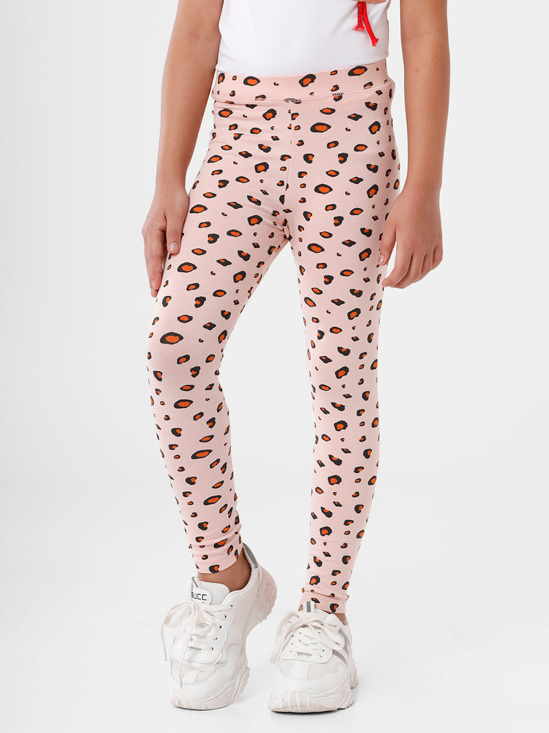 Kids – Girls Printed Ankle Leggings Peach