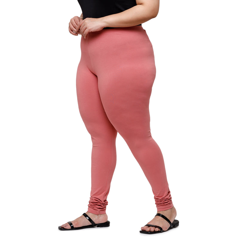 De Moza Women Plus Size Churidar Leggings Solid Cotton Peach