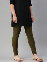 De Moza Women's Premium Churidhar Leggings Solid Cotton Olive Green - De Moza (6679540990015)
