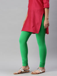De Moza Ladies Ankle Length Leggings Solid Cotton Parrot Green