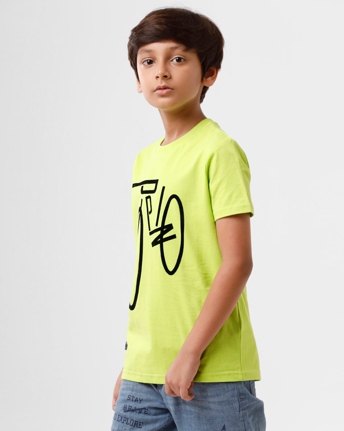 Kids - Boys Printed Half Sleeve T-Shirt Lime