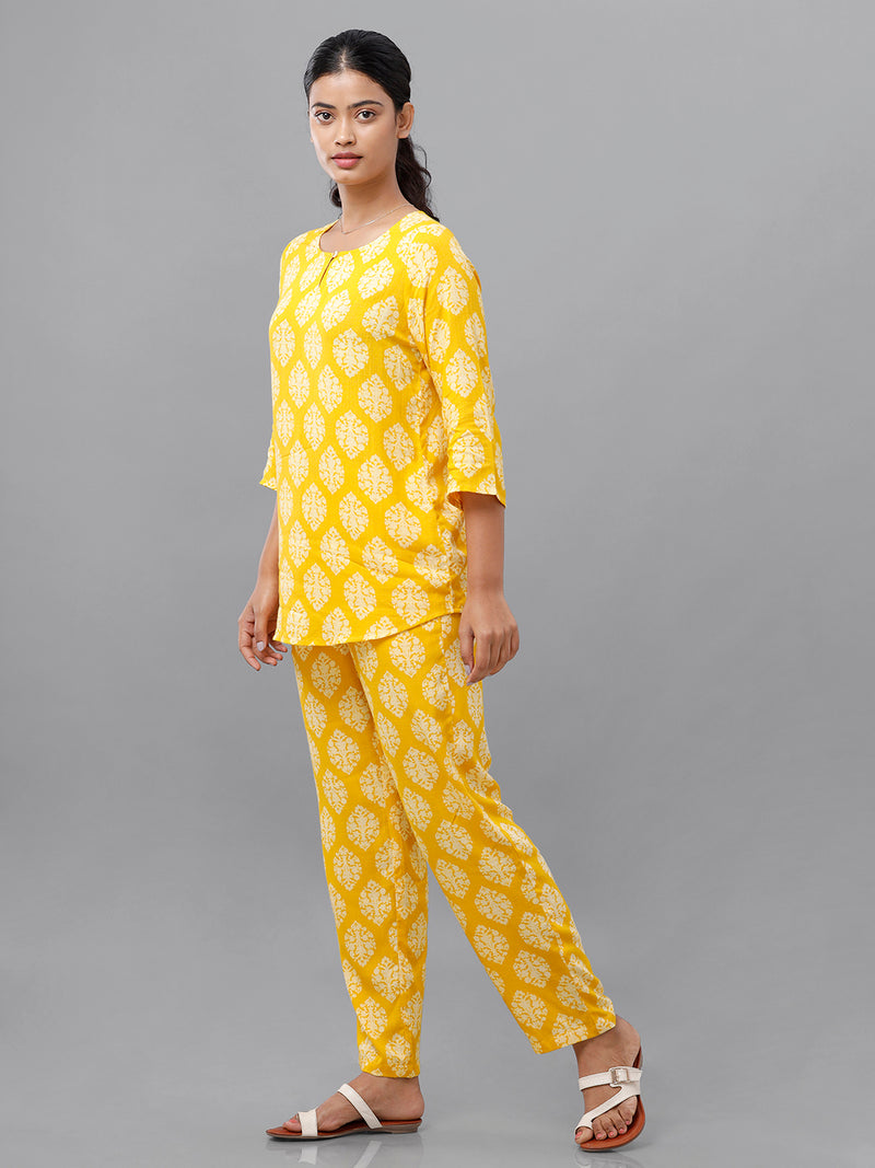 De Moza Ladies Printed Pyjama Set Yellow