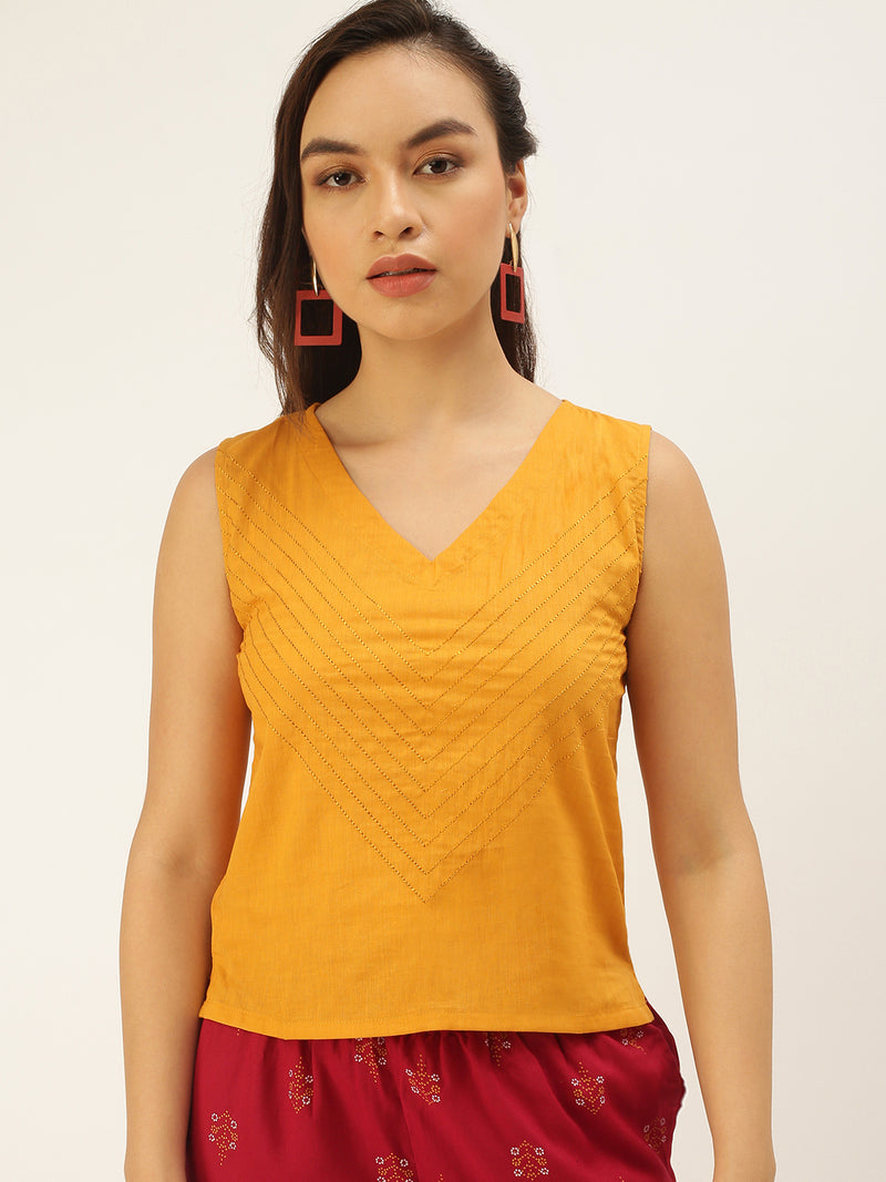 De Moza Women's Embroidery Crop Top Mustard