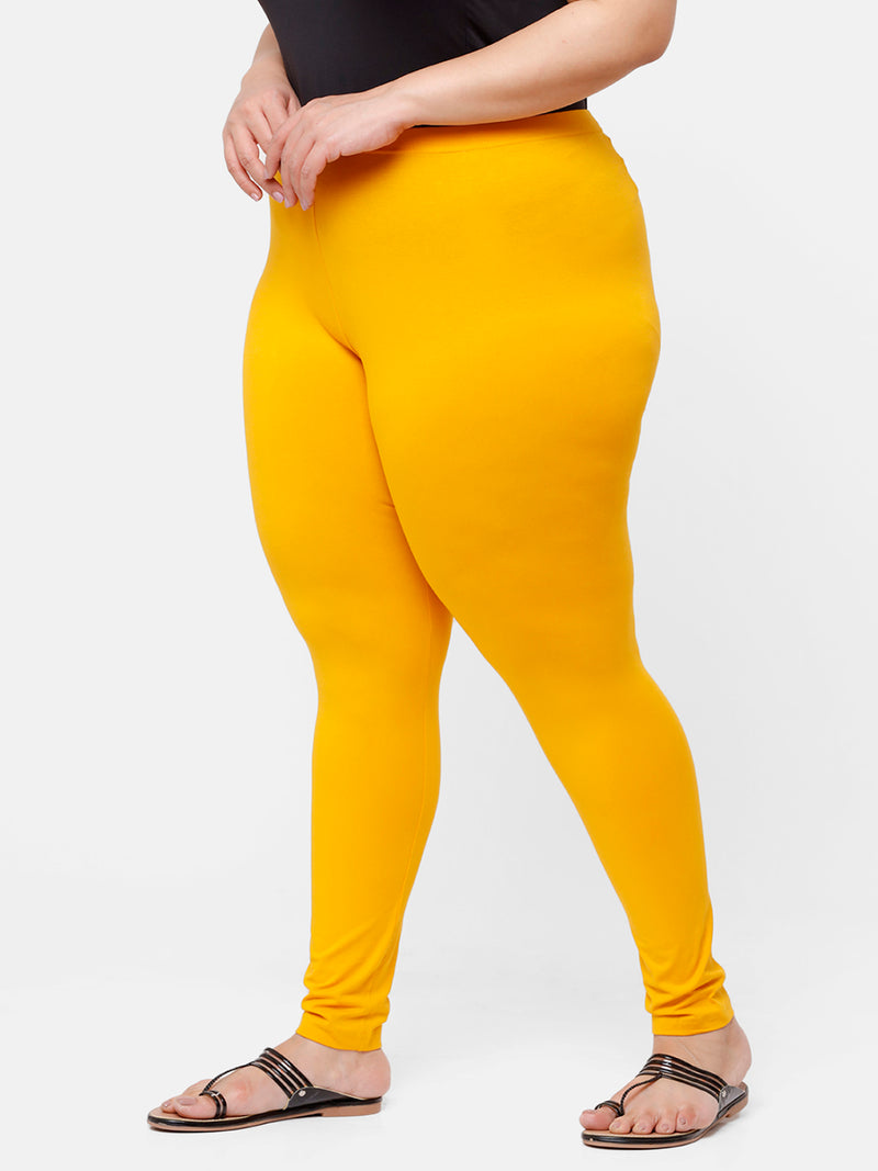 De Moza Ladies Plus Ankle Length Leggings Solid  Cotton Bright Yellow - De Moza