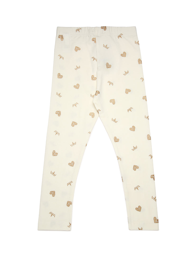 De Moza Kids - Girls Printed Ankle Length Leggings Cotton Offwhite - De Moza (6682211713087)