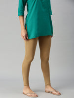 De Moza Ladies Ankle Length Leggings Solid Cotton Golden Beige - De Moza