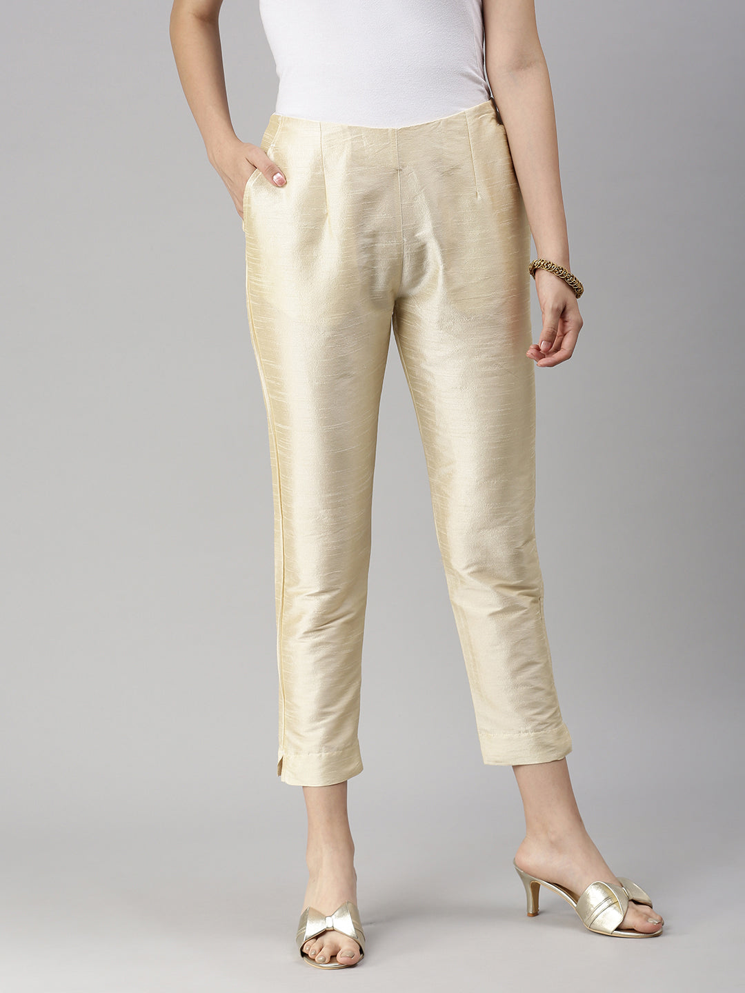 Off-White Cotton Pants for Ladies - Work Wear Cotton Trousers for Women |  CraftsandLooms – CraftsandLooms.com