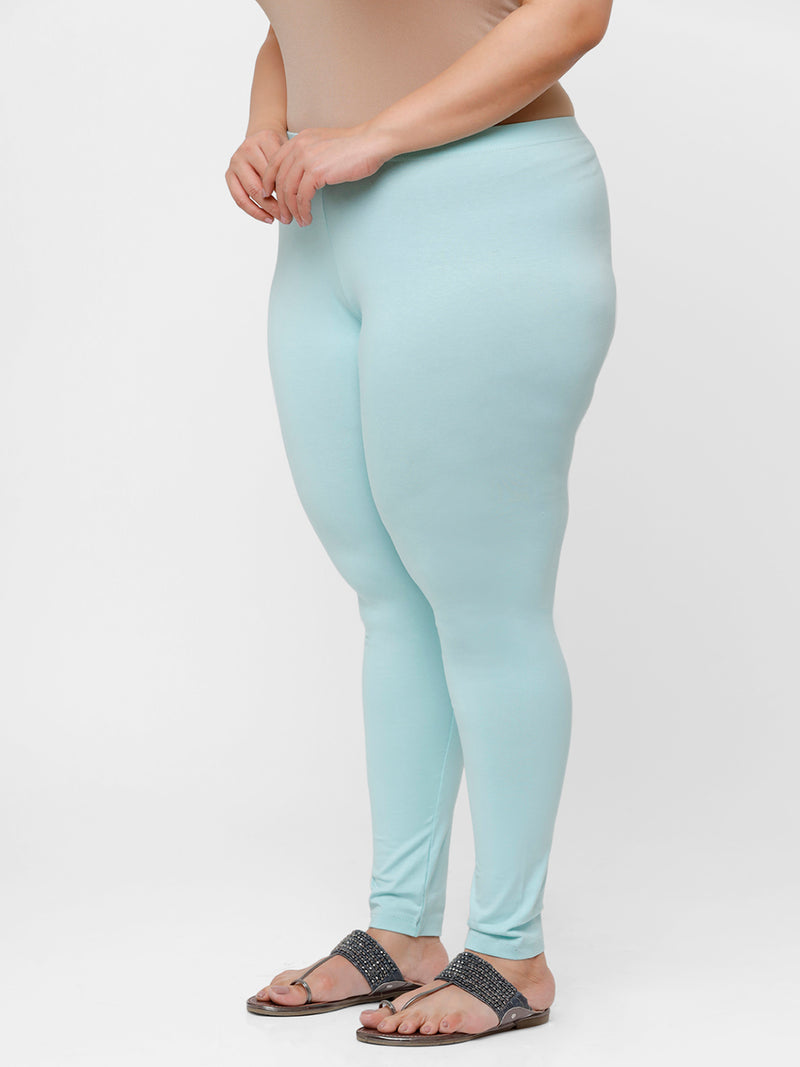 De Moza Ladies Plus Ankle Length Leggings Solid Cotton Pista - De Moza