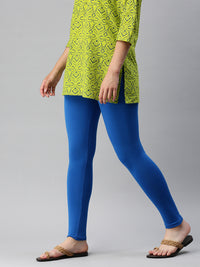 De Moza Women's Premium Ankle Length Leggings Solid Cotton Light Cobalt - De Moza (6679539646527)