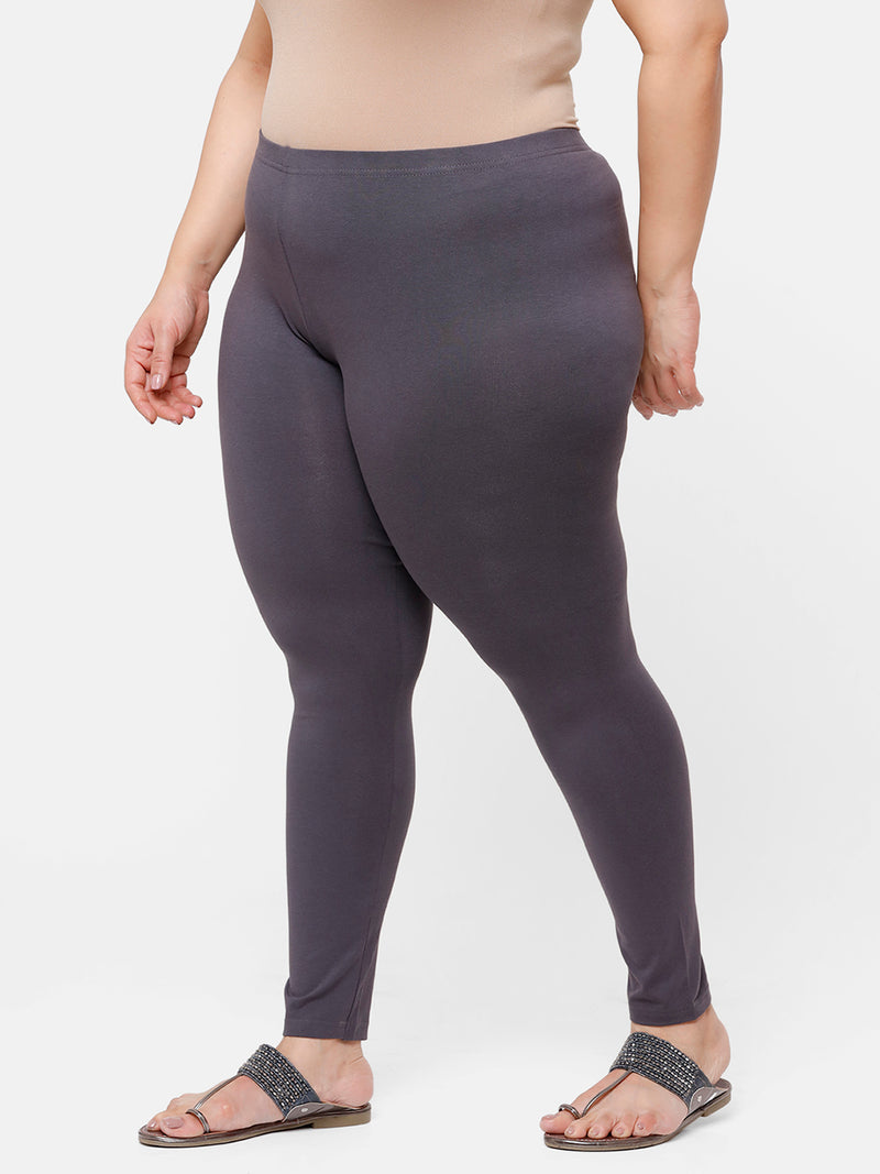 De Moza Ladies Plus Ankle Length Leggings Solid Cotton Dark Grey - De Moza
