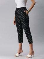 De Moza Ladies Printed Straight Pant Black