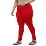 De Moza Ladies Plus Size Churidar  Leggings Solid  Cotton True Red - De Moza