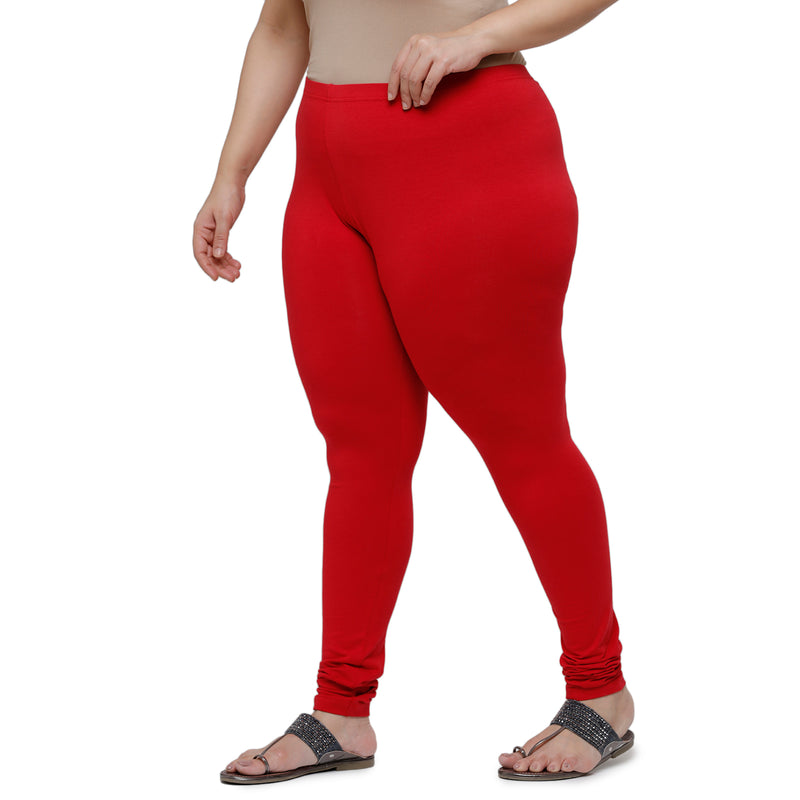 De Moza Ladies Plus Size Churidar  Leggings Solid  Cotton True Red - De Moza