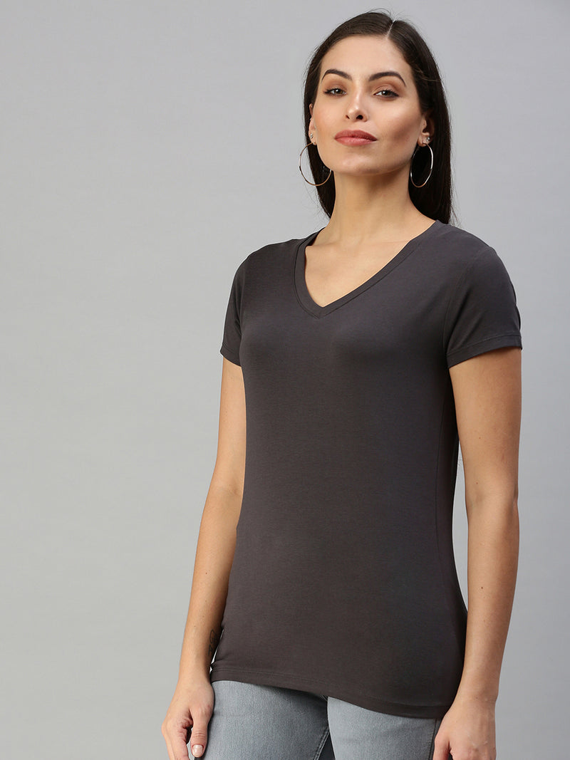 De Moza Women's Half Sleeve Top Dark Grey