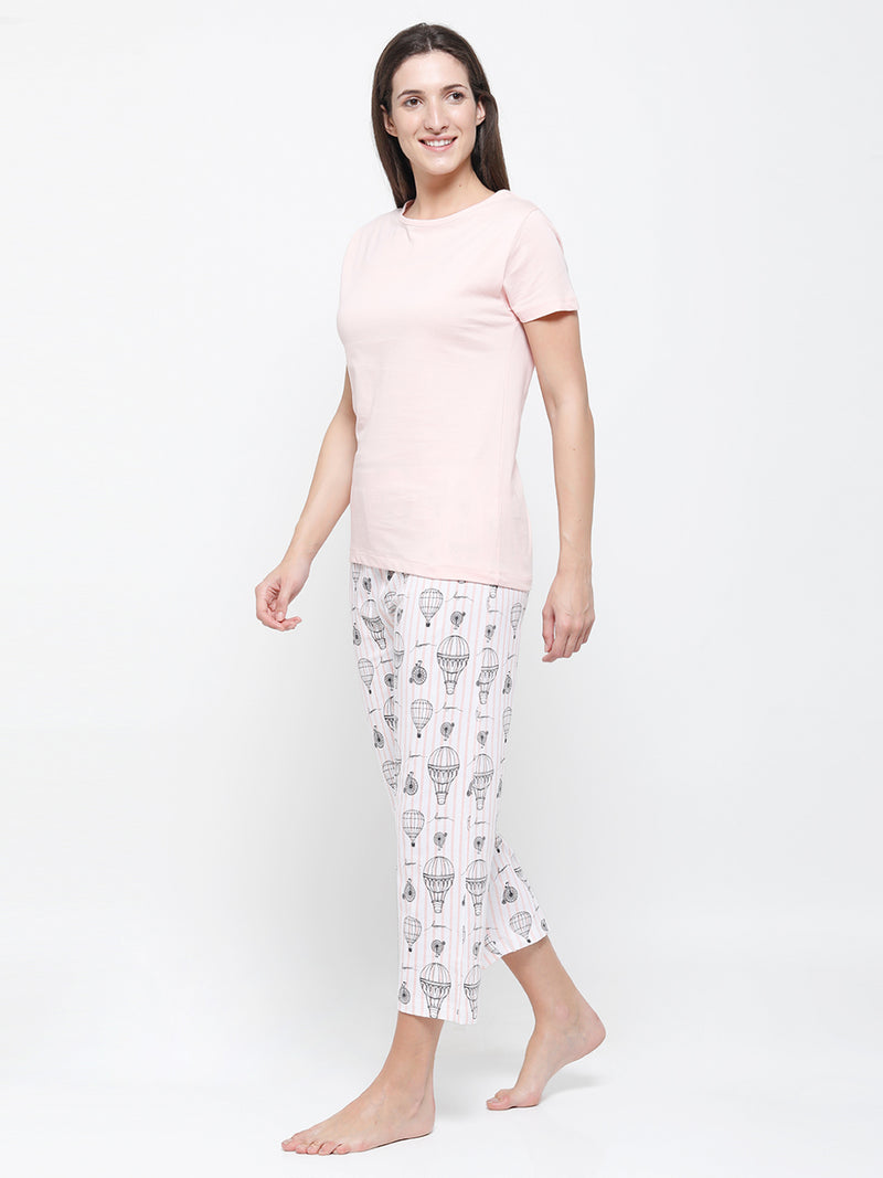 De Moza Ladies Printed Pyjama Set Velled Rose