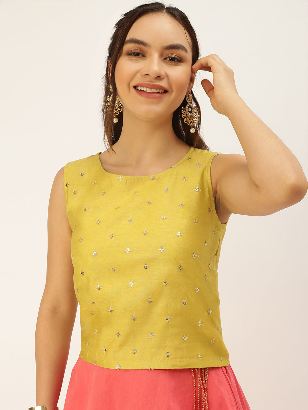 De Moza Women’s Printed Blouse Lime Yellow