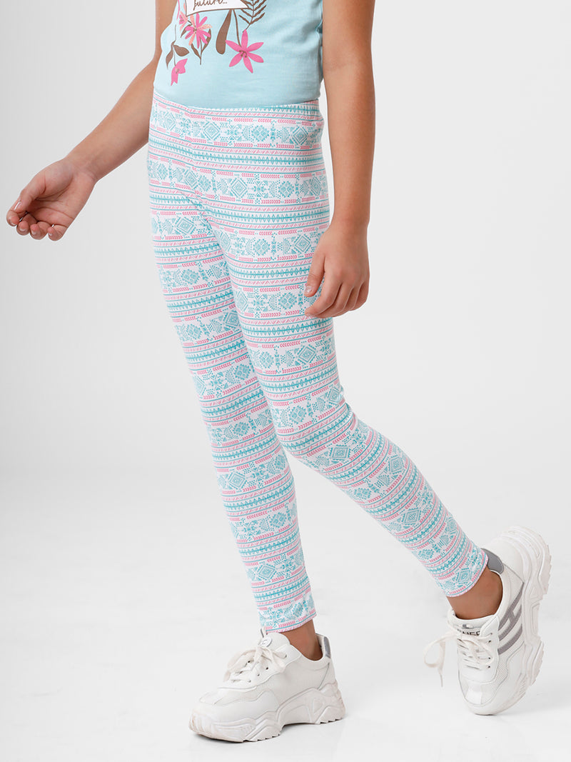 Kids – Girls Printed Ankle Leggings Pink