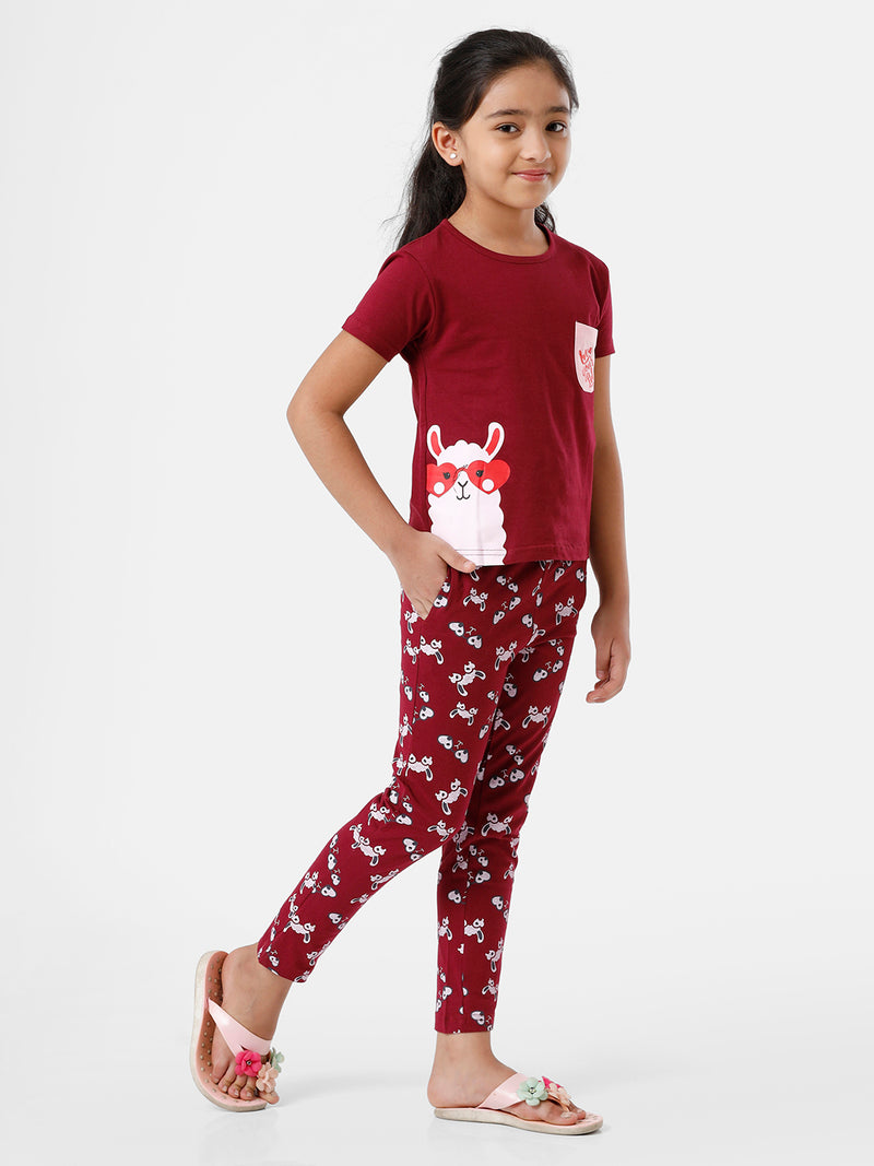 Kids – Girls Printed Pyjama Set Beet Red