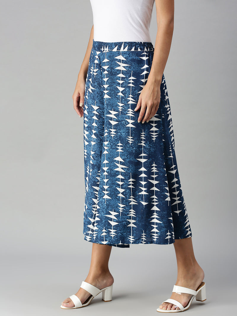 DeMoza Ladies Printed Culottes Rayon Indigo Blue - De Moza