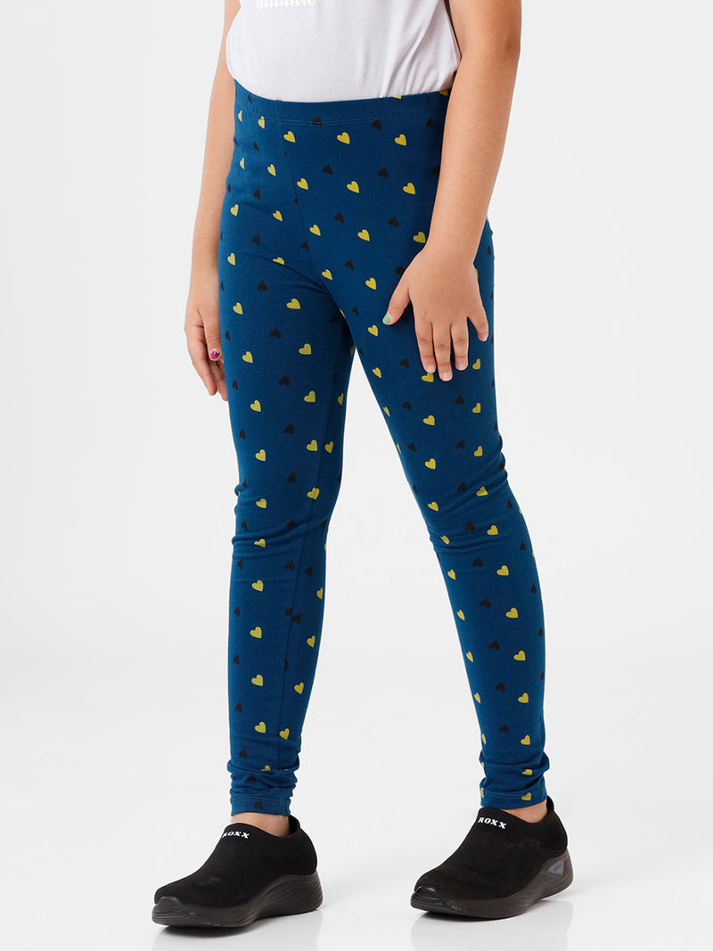 De Moza Girls Printed Ankle Length Leggings Cotton Poseidon - De Moza