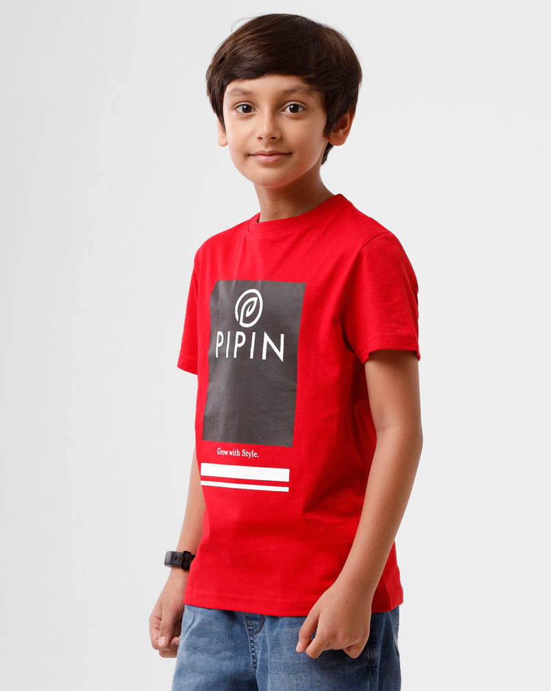 Kids - Boys Printed Half Sleeve T-Shirt Raising Red
