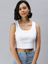 De Moza Ladies Rib Crop Top White